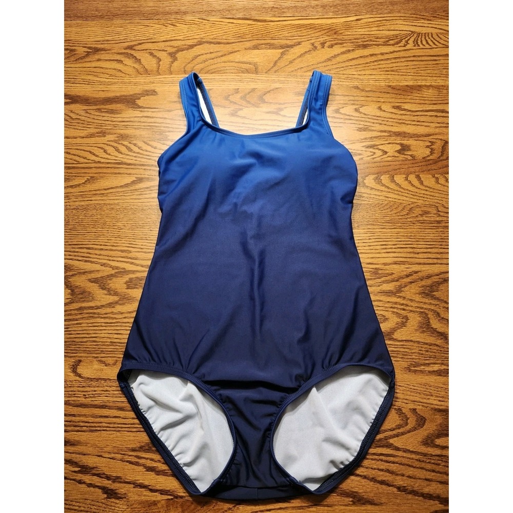Lands' End One Piece Swimsuit Womens Ombre Blue Scoop Neck Tugless Tank Size 4